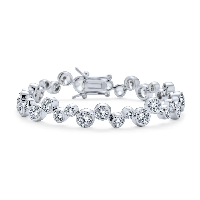 Ladies bracelets heart cut styles-Modern Bride Zigzagged Geometric CZ Tennis Bracelet Silver Plated 7-7.5 Inches