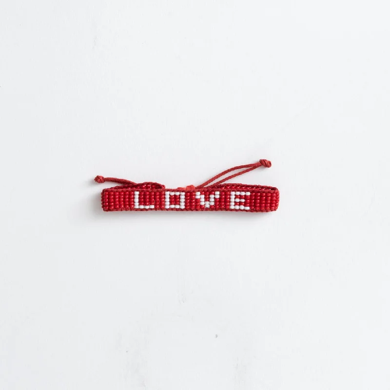 Ladies bracelets adjustable fit options-Woven LOVE Bracelet - Red/White