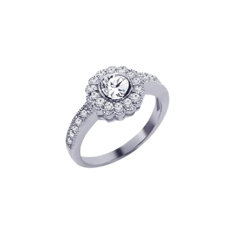 ladies ring moon shaped-Silver 925 Rhodium Plated Micro Pave Clear Cluster CZ Flower Ring - ACR00013