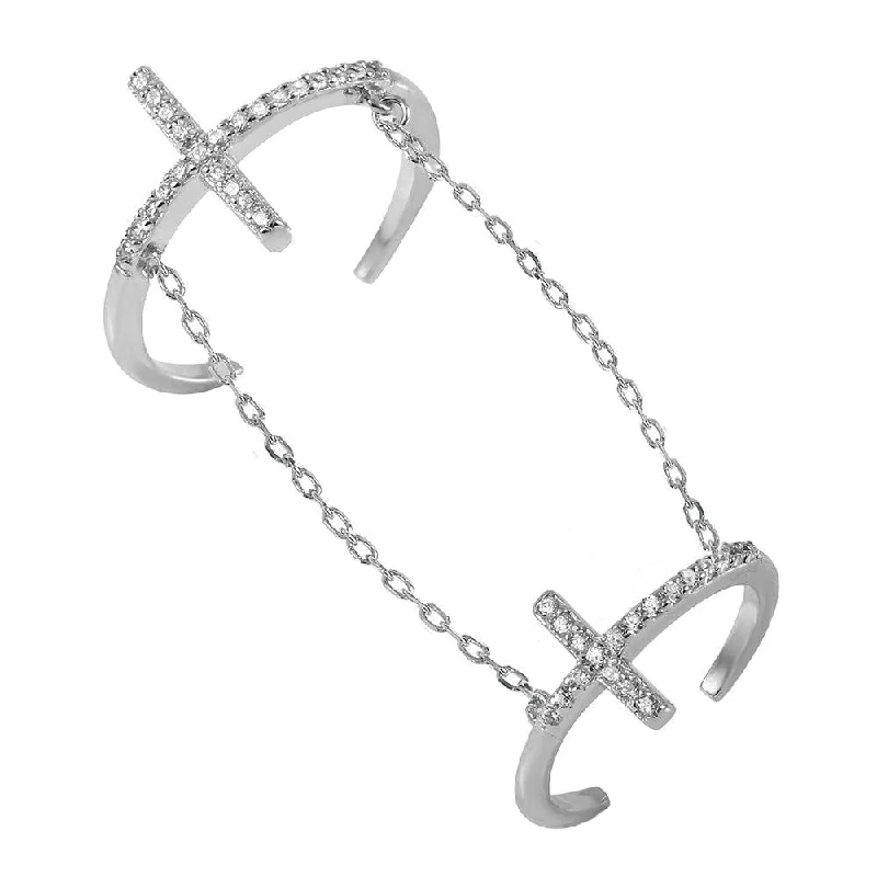 ladies ring trendy styles-Silver 925 Rhodium Plated Cross Slave Ring - BGR00952