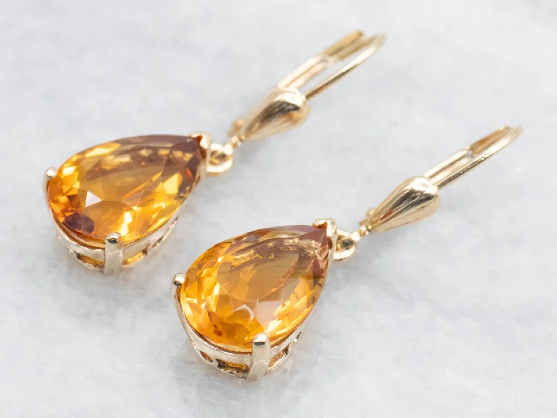 ladies earrings trendy gold-Golden Citrine Drop Earrings