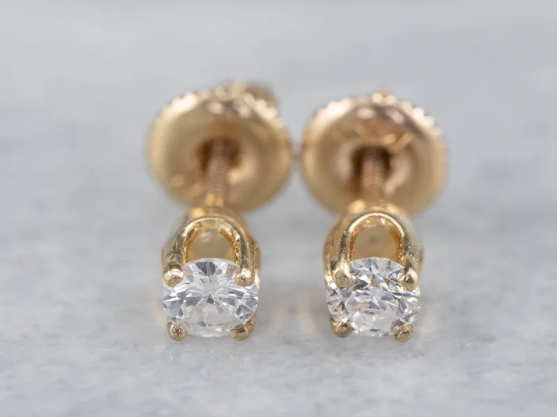 ladies earrings tri-tone-14KY 2 round diamond prong set stud earrings