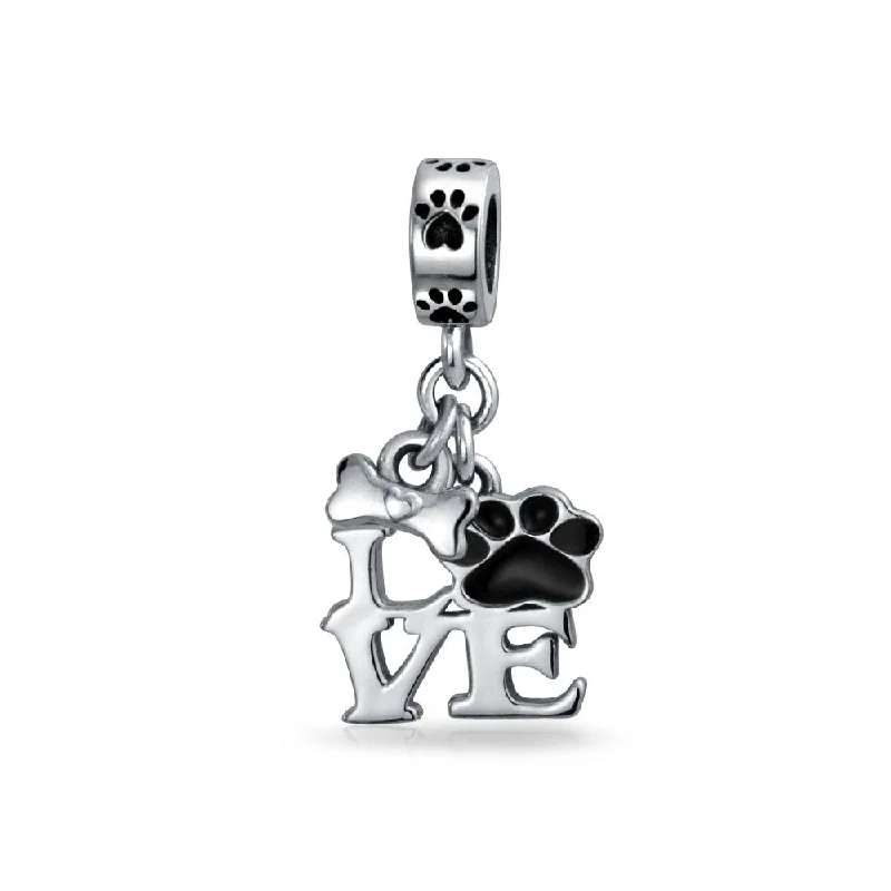 Ladies bracelets high investment value-BFF Pet Lover Black Dog Cat Paw Print Dangle Charm Bead for European Bracelet