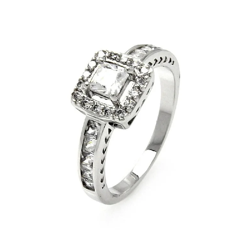 ladies ring subtle-Silver 925 Rhodium Plated Clear Channel Set Princess Cut CZ Square Ring - BGR00463