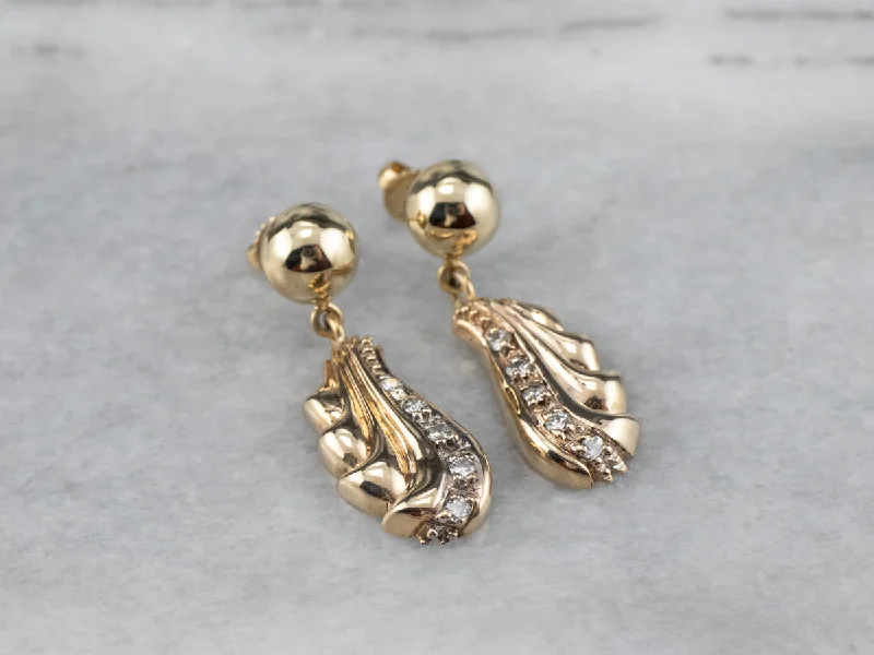 ladies earrings futuristic-Vintage Cascading Diamond Gold Drop Earrings