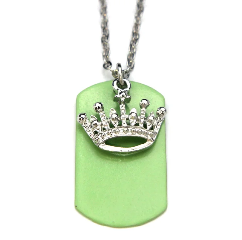 Ladies necklaces asymmetrical design picks-Crown Necklace Dog Tag Green