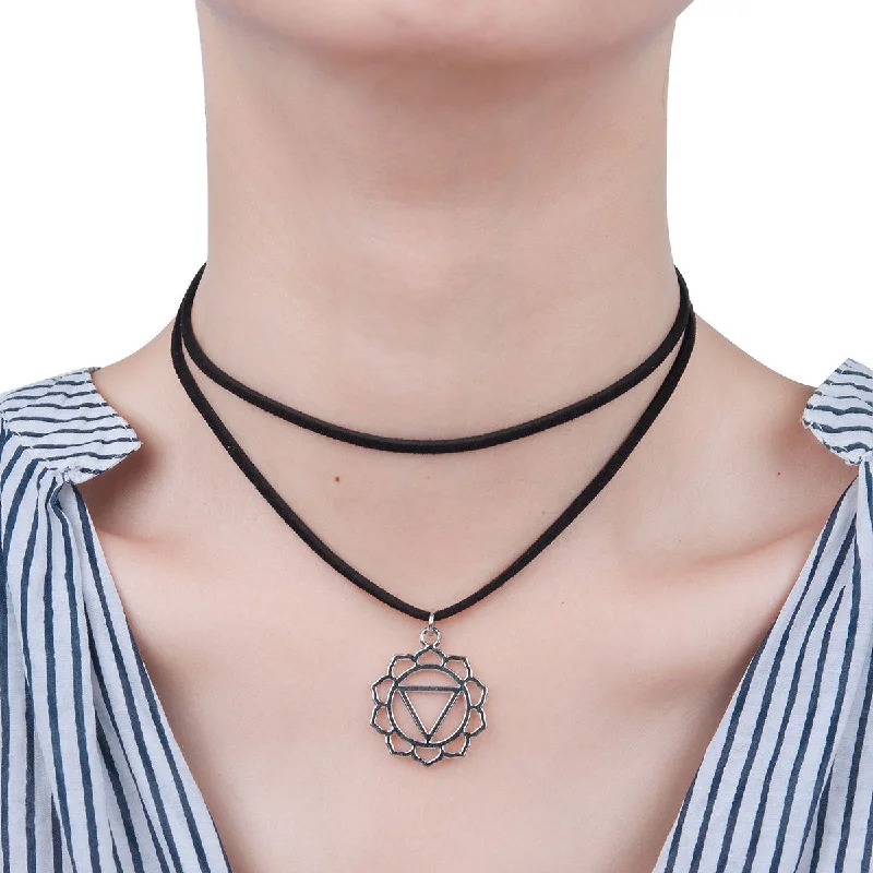 Ladies necklaces e-commerce store finds-Sexy Sparkles Velvet Suede Double Layer Chakra Choker Energy Necklace for Women Girls (A: Nabhi /Manipura)