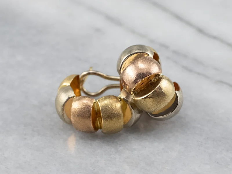 ladies earrings clearance gold-Brushed Tri Color Gold Hoop Earrings