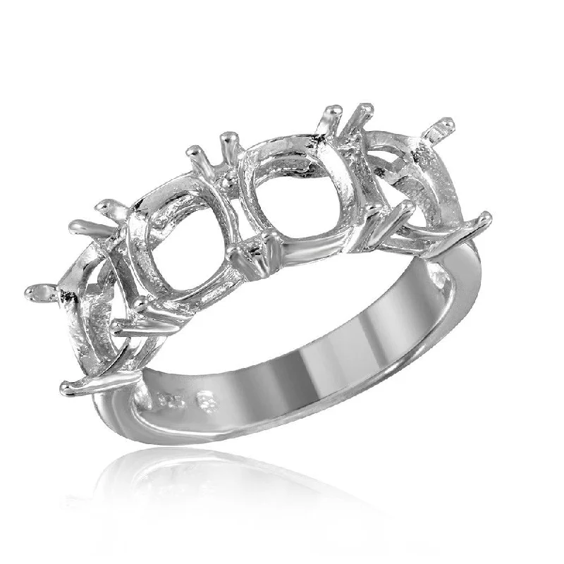 ladies ring bezel set-Silver 925 Rhodium Plated Open Shank 4 Stones Mounting Ring - BGR01198