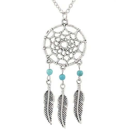 Ladies necklaces small batch necklaces-Vintage Necklace Link Cable Chain Silver Tone Dreamcatcher Feather Pendant 52.0cm(20 4/8") long