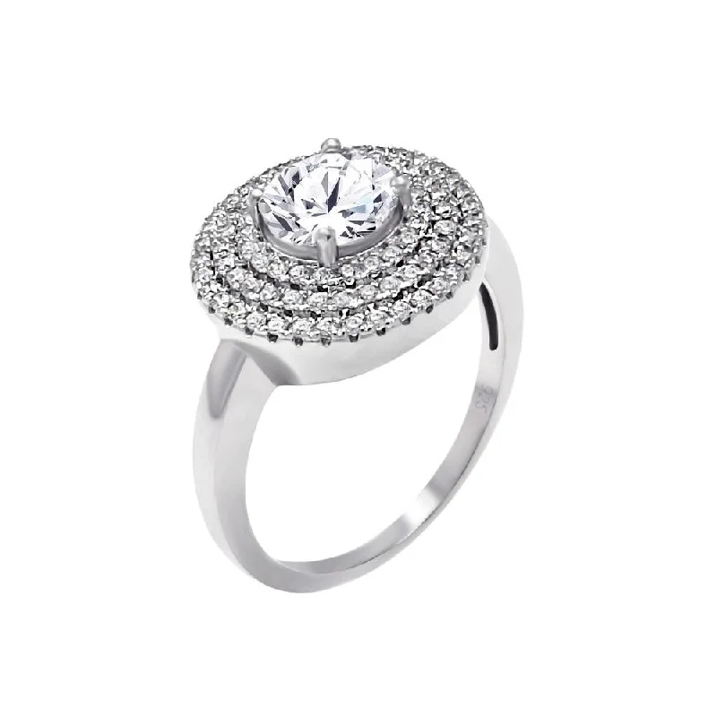 ladies ring limited edition-Silver 925 Rhodium Plated Micro Pave Clear CZ Multi Layer Round Ring - ACR00057