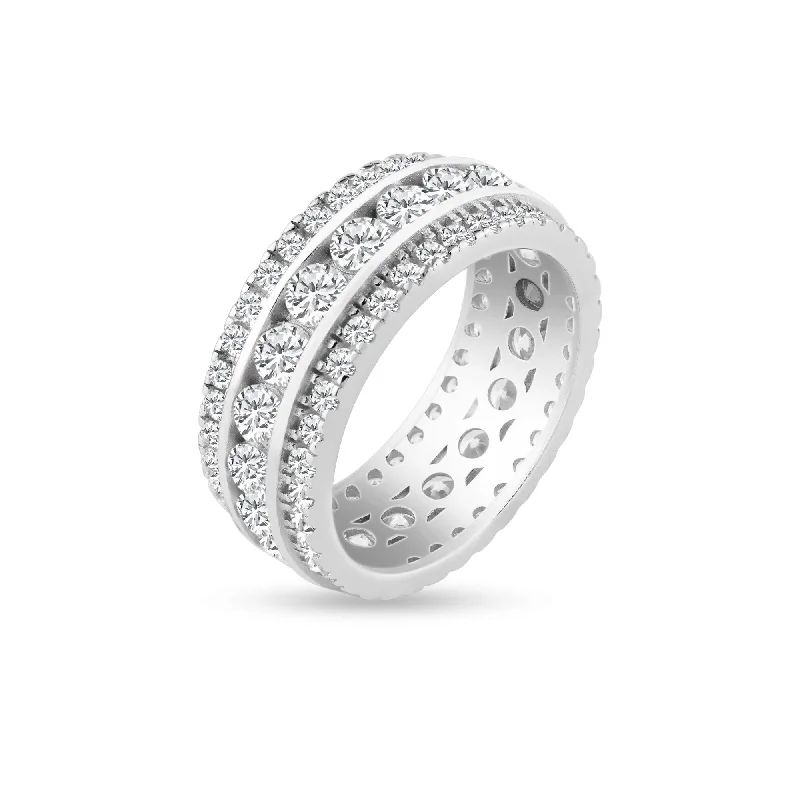 ladies ring for birthday-Silver Rhodium Plated CZ Eternity Channel Ring - STR00450