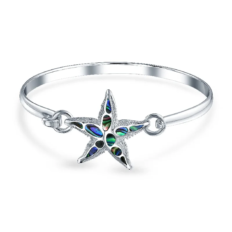 Ladies bracelets gradient gem bracelets-Nautical Marine Life Abalone Shell Starfish Bangle Bracelet in Sterling Silver