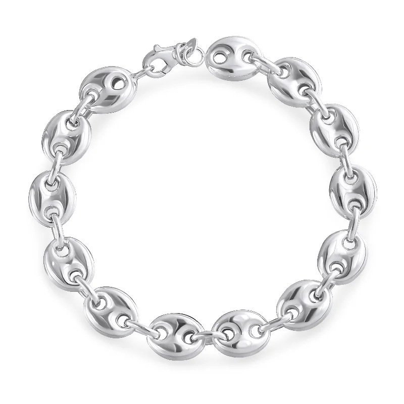 Ladies bracelets exclusive craft styles-Unisex Sterling Silver Nautical Anchor Chain Link Bracelet 9MM Wide