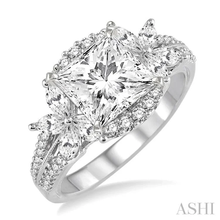 ladies engagement ring with initials-7/8 Ctw Diamond Semi-mount Engagement Ring in 14K White Gold