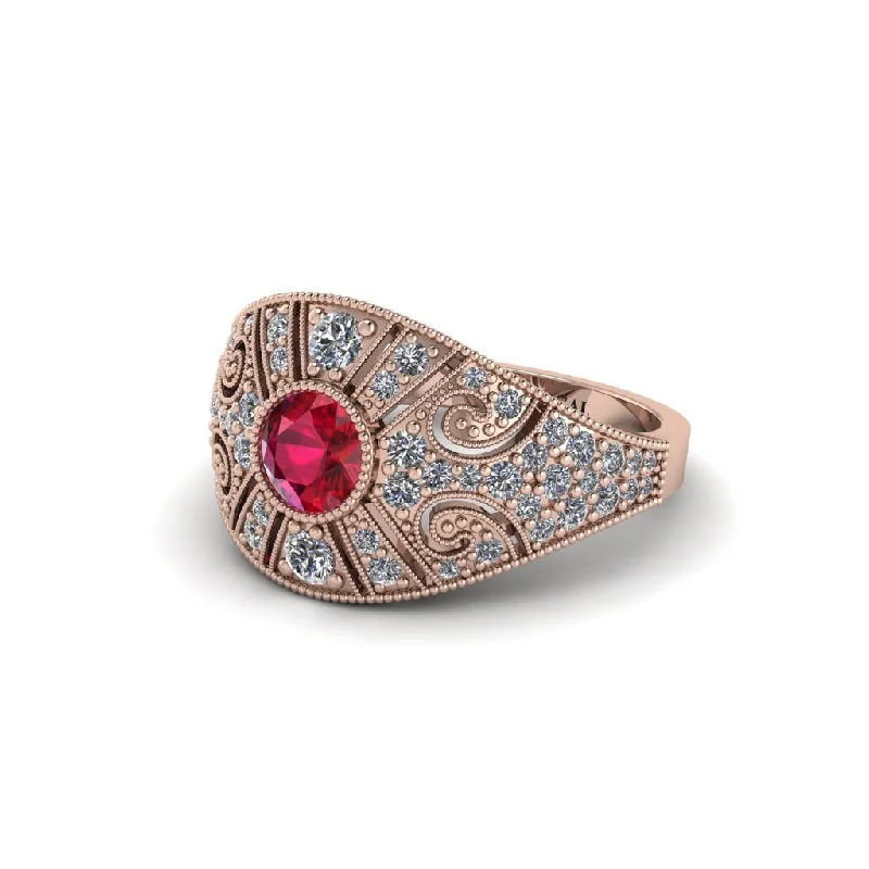 ladies engagement ring best deals rose gold-Ruby Vertical Three Stone Vintage Engagement Ring - Vivienne No. 11