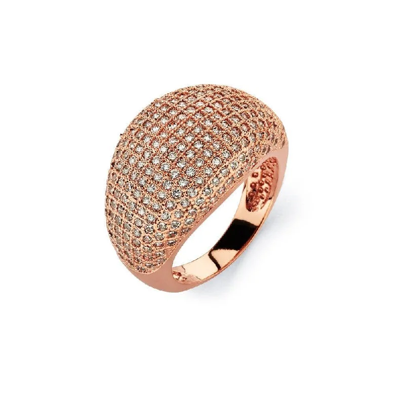 ladies ring designs-Silver 925 Rose Gold Plated Clear Micro Pave Set CZ Cigar Band Ring - BGR00756RGP