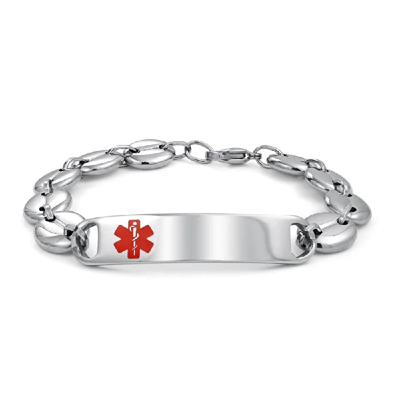 Ladies bracelets soft touch styles-Medical ID Bracelet for Men - Marina Anchor Mariner Silver Tone Stainless Steel