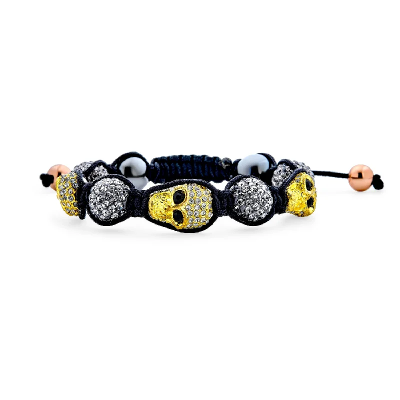 Ladies bracelets multi-stone bracelets-Biker Chain Link Bracelet Gold Tone Crystal Skull for Men