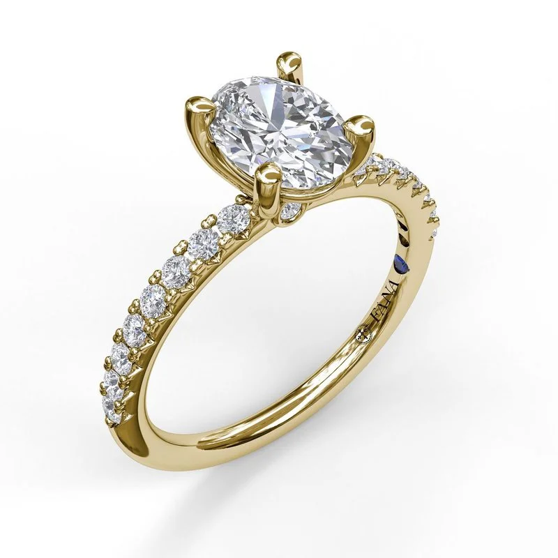 ladies engagement ring best deals silver-Classic Single Row Engagement ring with an Oval Center Diamond.