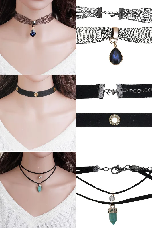 Ladies necklaces statement jewelry pieces-Sexy Sparkles Set of 3 Velvet Choker Necklace for Women Girls Gothic Choker Bolo Tie Corset Lace ChokersSexy Sparkles