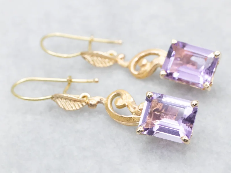 ladies earrings unique gold-Light Purple Amethyst Drop Earrings