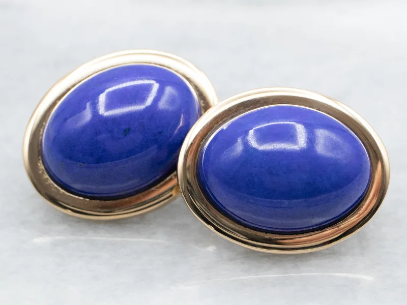 ladies earrings upcycled-18K Gold Lapis Stud Earrings with Omega Backs