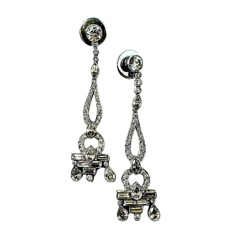 ladies earrings topaz-Platinum Diamond Dangle Style Earrings