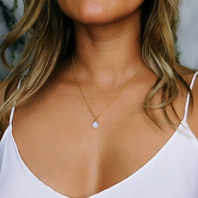 Ladies necklaces hammered craft looks-Moonstone Drop Necklace