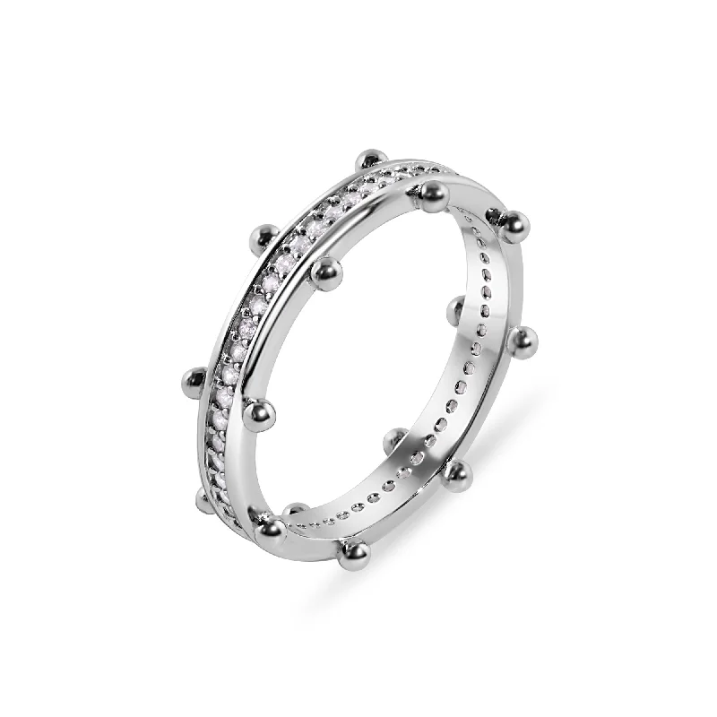 ladies ring symmetrical-925 Sterling Silver  Rhodium Plated Beaded Eternity Clear CZ 2.5mm Ring - GMR00401