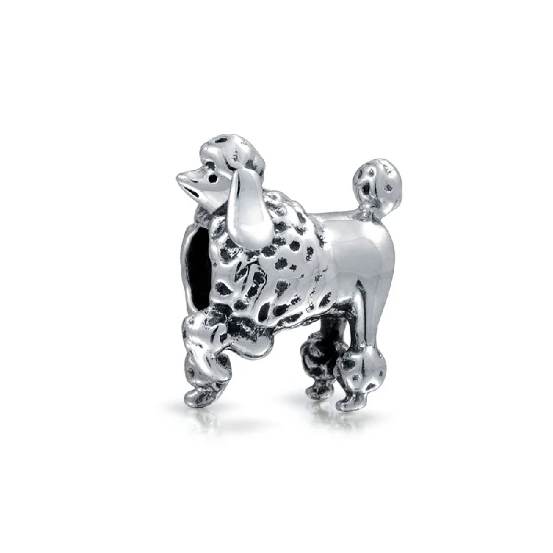 Ladies bracelets openwork pattern styles-Poodle Dog Bead Charm for Animal Lover European Bracelet .925 Sterling Silver