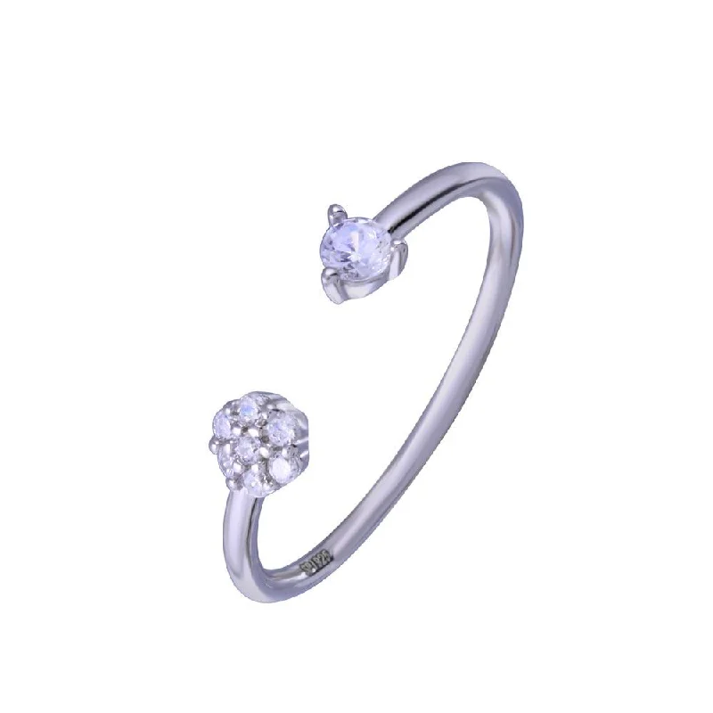 ladies ring vintage gold-Rhodium Plated 925 Sterling Silver Flower with Clear CZ Ring - STR01149