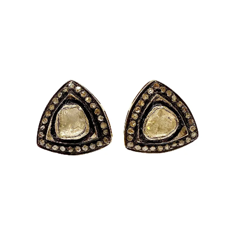 ladies earrings subtle-Gold Plated Earrings with Indian Diamond