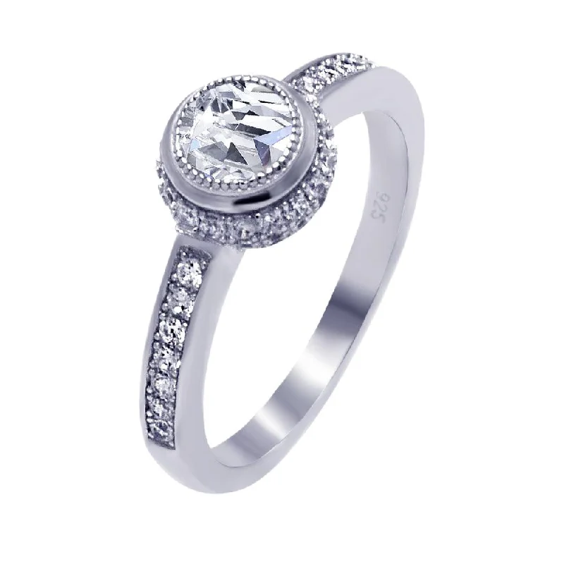 ladies ring cool tones-Silver 925 Rhodium Plated Micro Pave Round Center CZ Circle Ring - ACR00046