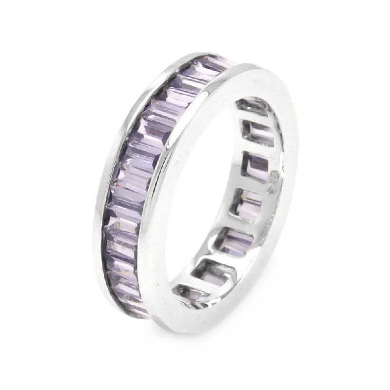 ladies ring size chart-Silver 925 Rhodium Plated Channel Set Purple Baguette CZ Eternity Ring - STR00124AMY