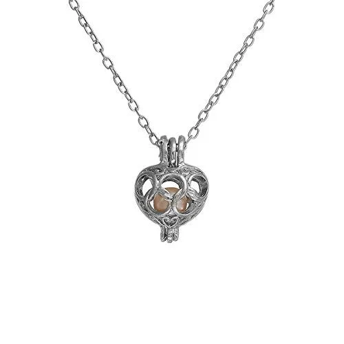 Ladies necklaces rose gold layered designs-Sexy Sparkles Pearl and Hollow Heart Locket Necklace Silver Tone