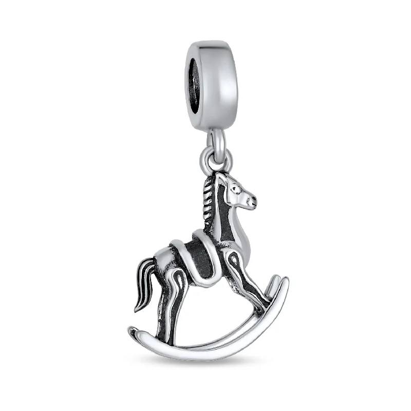 Ladies bracelets avant-garde designs-New Mother Dangle Charm Bead Rocking Horse Sterling Silver for European Bracelet