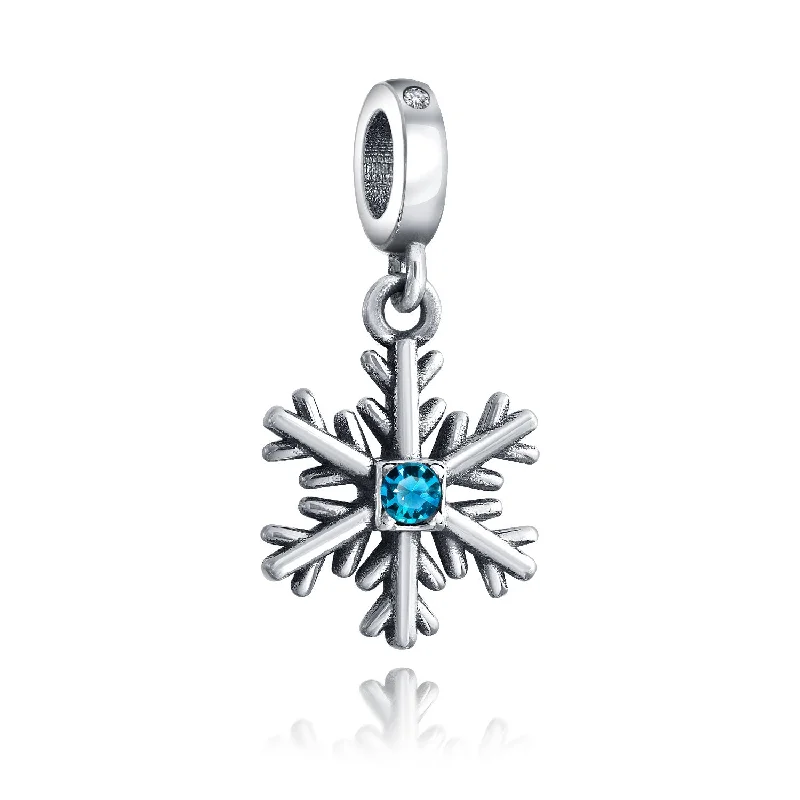 Ladies bracelets glitter accent styles-Christmas Charm Bead Ice Blue Crystal Snowflake for Winter Holiday Bracelets