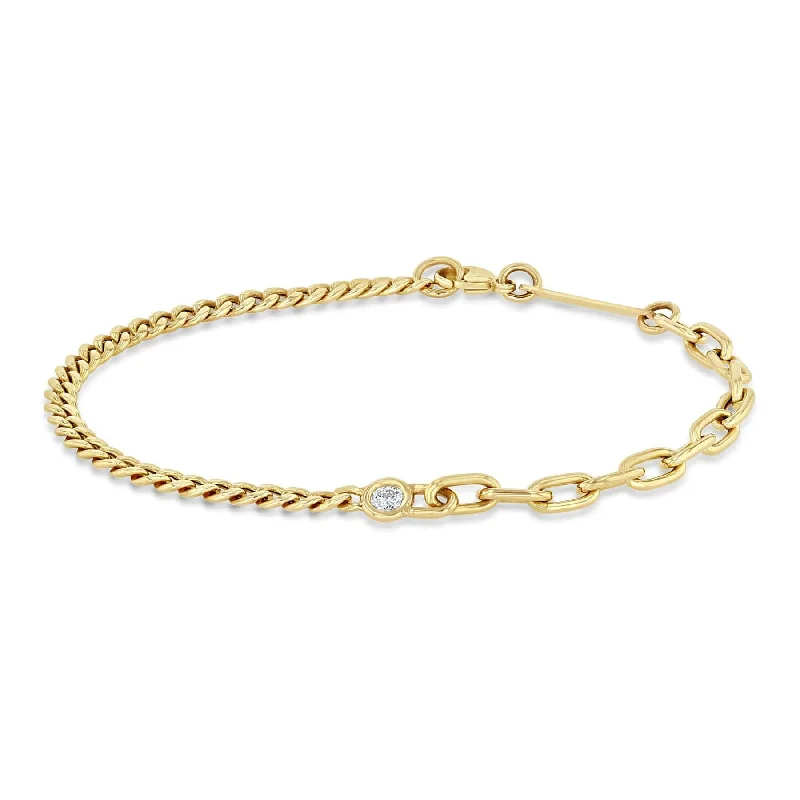 Ladies bracelets conflict-free gemstones-14k Floating Diamond Mixed Small Curb Chain Bracelet