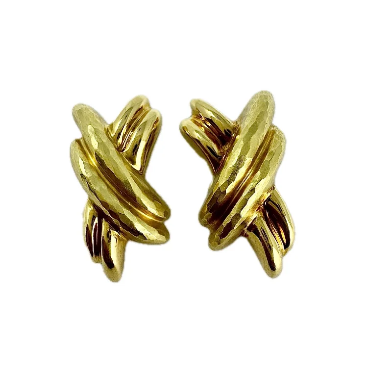 ladies earrings bold gold-Vendorafa 18K Gold Bright Finished "X" Earrings