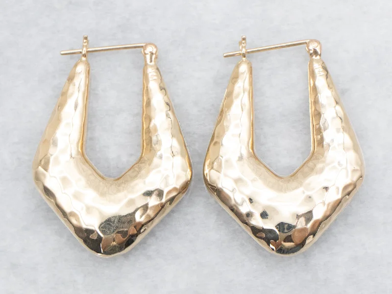 ladies earrings valentine silver-Puffy Gold Hammered Hoop Earrings