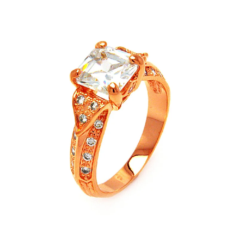 ladies ring handmade-Silver 925 Rose Gold Plated Clear Princess Cut CZ Ring - BGR00603