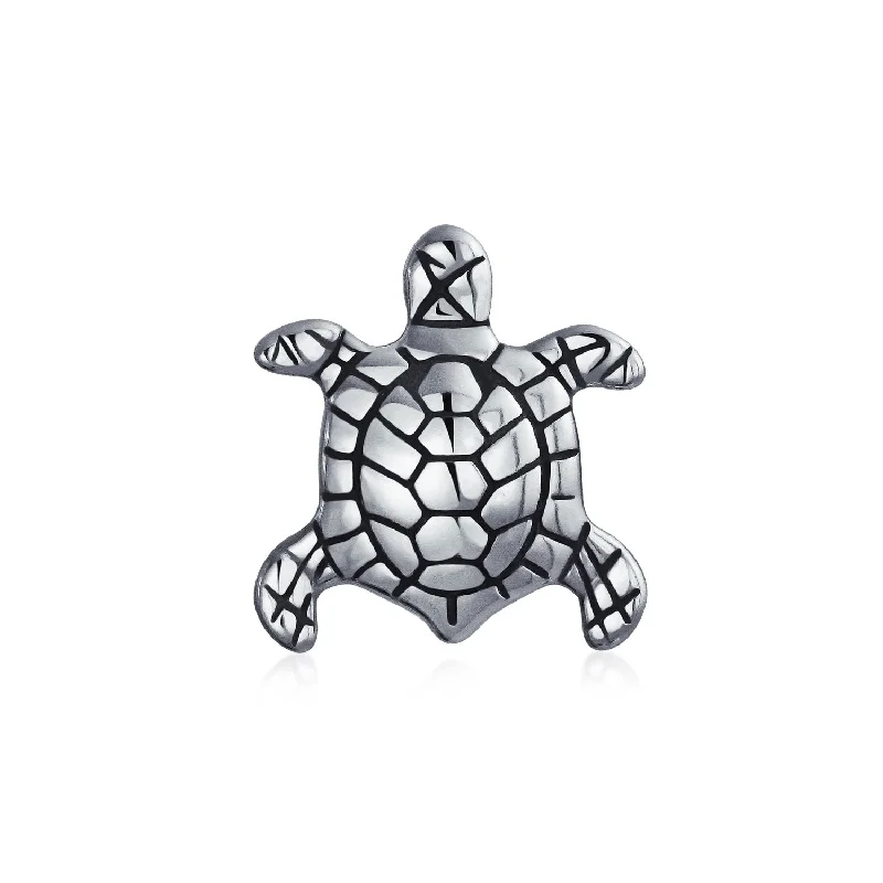 Ladies bracelets red diamond styles-Oval Nautical Sea Turtle Charm Bead in Oxidized Sterling Silver for Bracelets