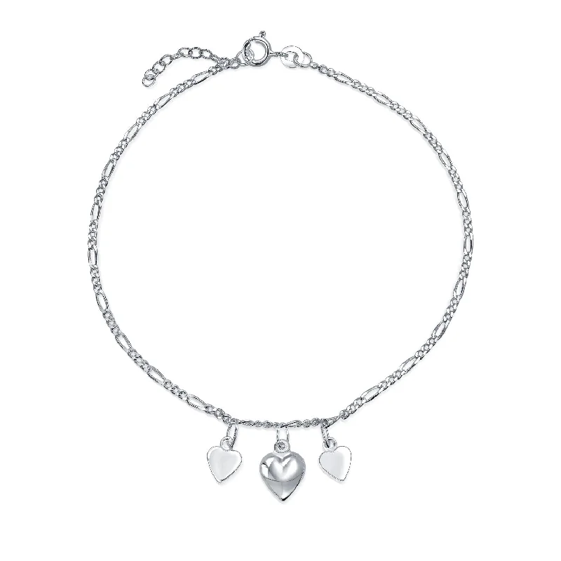 Ladies bracelets Scandinavian minimal designs-Three Dangling Hearts Charms Anklet Ankle Bracelet Sterling Silver 9-10"