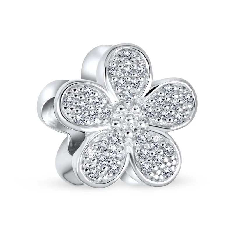 Ladies bracelets retro charm designs-Daisy Flower Charm Bead with Sparkling CZ Pave for European Bracelet