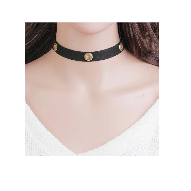 Ladies necklaces custom engraving options-Sexy Sparkles Velvet Choker Necklace for Women Girls Gothic Choker Bolo Tie Corset Lace Chokers