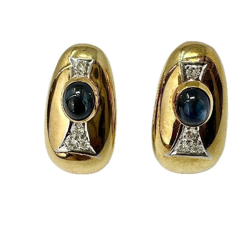 ladies earrings holiday-18K Gold Earrings with Diamond and Sapphire