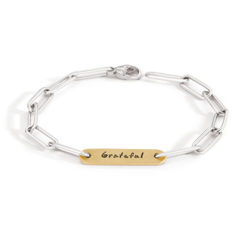 Ladies bracelets sentimental keepsake value-5.2mm Silver & Gold Grateful Flat Bar Bracelet