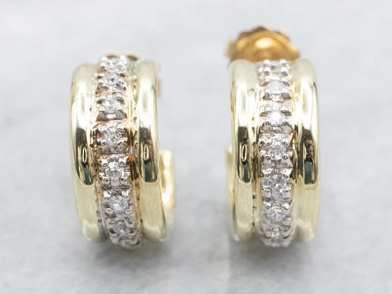 ladies earrings stud-Two Tone Diamond Hoop Earrings