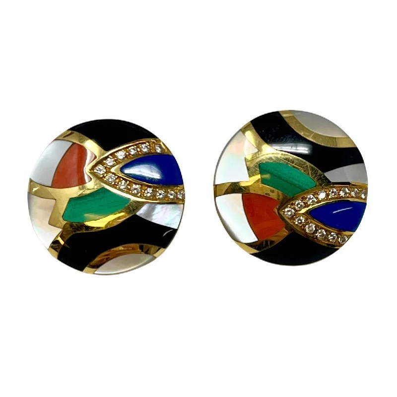 ladies earrings chunky gold-Asch Grossbardt 18K Gold Earrings with Onyx, Malachite and Lapis